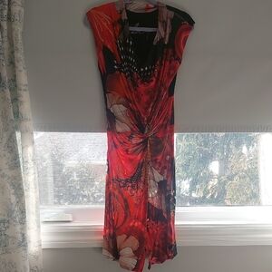 Desigual Red and Black Floral Midi Dress